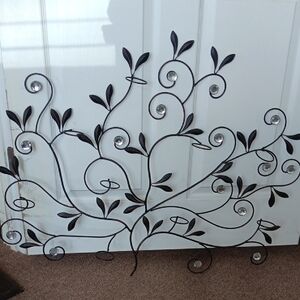 Elegant Black Metal Wall Art with Gemstone Accents Candle Holder 36×28